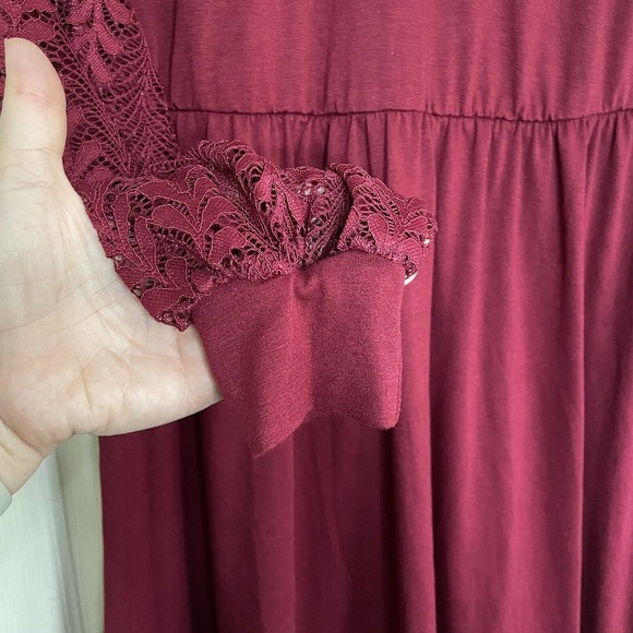 EXLURA Women’s Lace Sleeve Mini Dress Ruffle High Neck Dress Flowy Wedding Guest - Picture 5 of 13